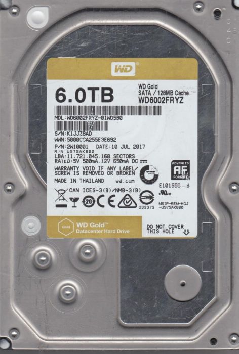 Western Digital WD6002FRYZ-01WD5B0 Gold 6TB 7200RPM